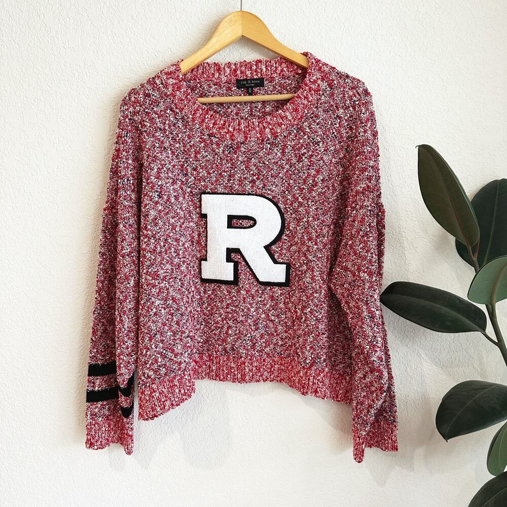 Rag & Bone Womens Halstead Varsity Sweater Medium Chunky Knit Oversized Preppy